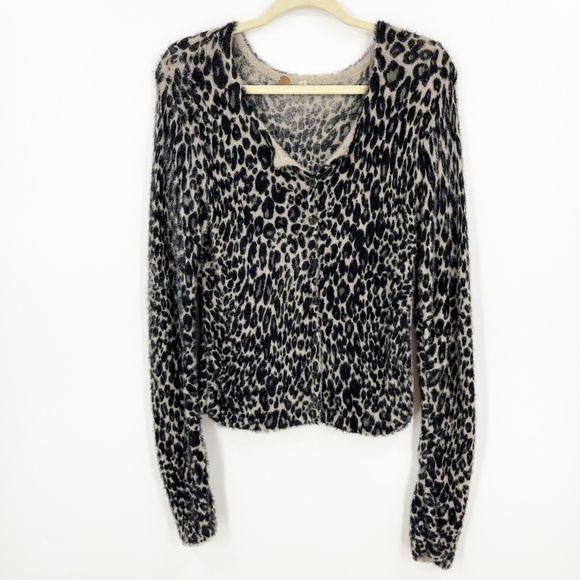 Free People One Leopard Mink Cardigan Sz S - Picture 2 of 10